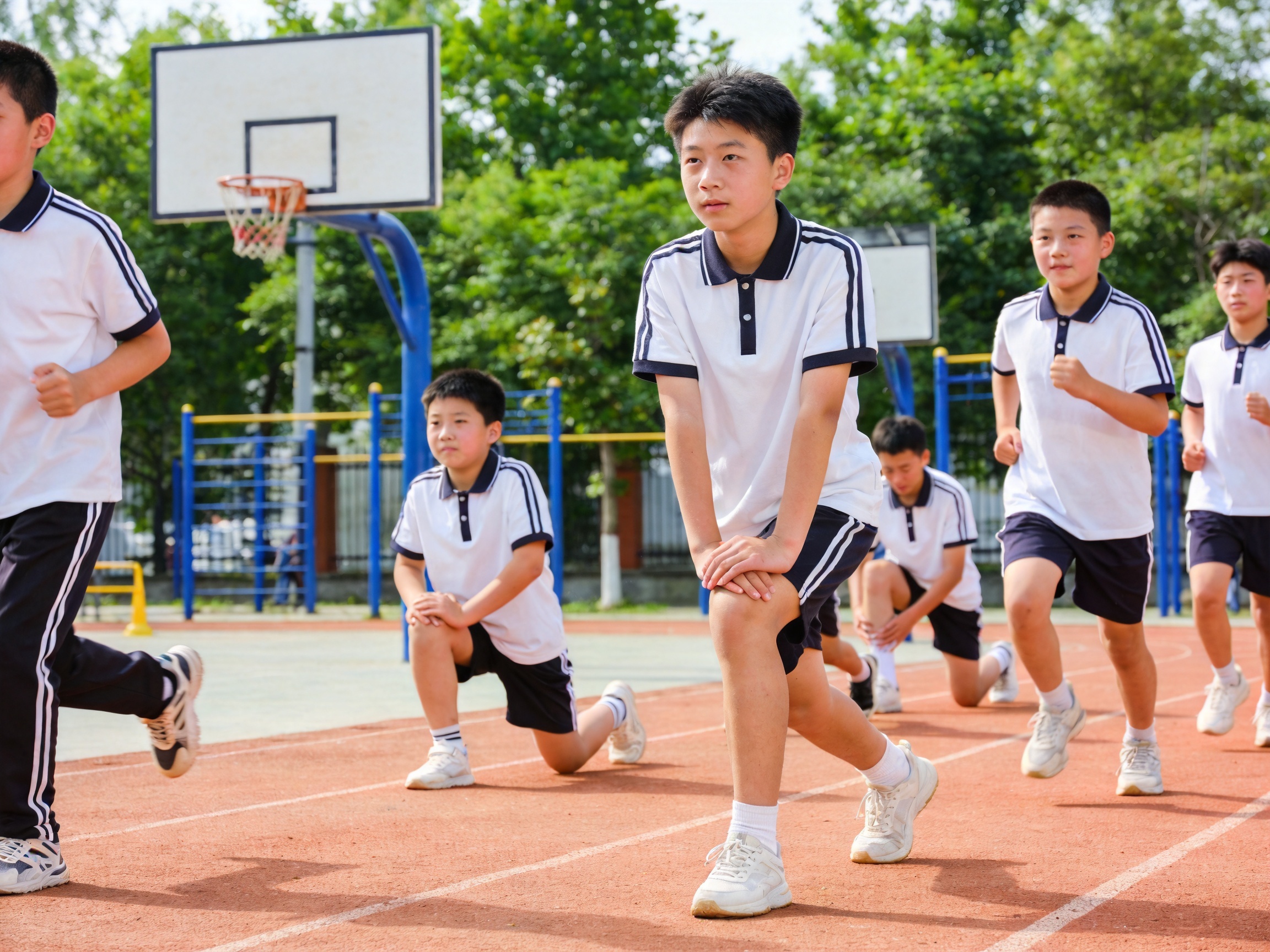 青少年体育活动：孩子们在操场上进行体育训练
